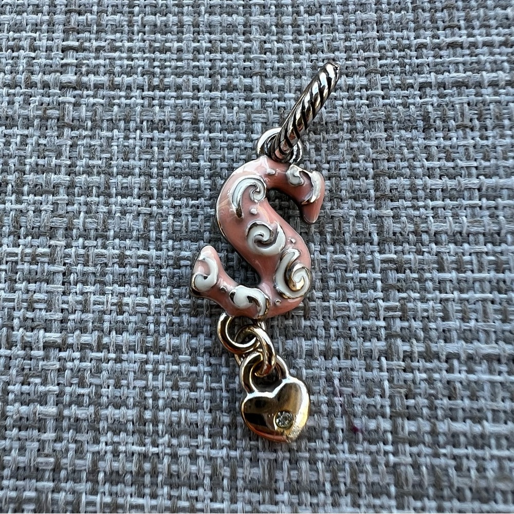 Brighton Pink Enamel 'S' Initial Charm with Gold Heart